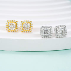 GL Hiphop Jewelry 925 Sterling Silver VVS Round Cut Moissanite Stud Square Shape Earring