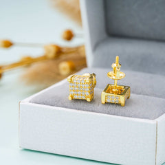 GL Iced Out Moissanite Diamond 925 Sterling Silver Square Stud Earrings