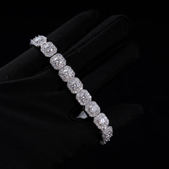 GL Iced Out 10MM Halo Square VVS Moissanite Silver Tennis Chain