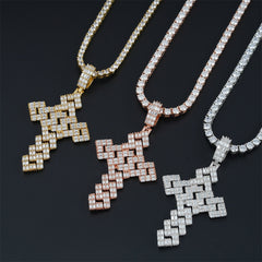 GL Emerald Cut Moissanite Cube Style Cross Pendant