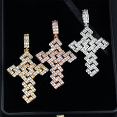 GL Emerald Cut Moissanite Cube Style Cross Pendant