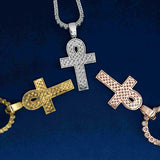 GL Ankh Silver VVS Emerald Cut Moissanite Diamond Cross Pendant