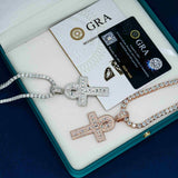 GL Ankh Silver VVS Emerald Cut Moissanite Diamond Cross Pendant