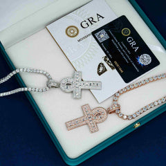 GL Ankh Silver VVS Emerald Cut Moissanite Diamond Cross Pendant