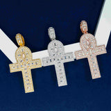 GL Ankh Silver VVS Emerald Cut Moissanite Diamond Cross Pendant
