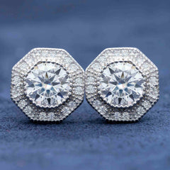 Hiphop Jewelry 925 Sterling Silver VVS Round Cut Emerald Cut Moissanite Stud pentagon Earring