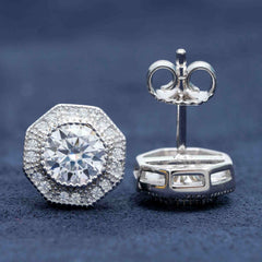 Hiphop Jewelry 925 Sterling Silver VVS Round Cut Emerald Cut Moissanite Stud pentagon Earring