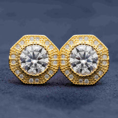 Hiphop Jewelry 925 Sterling Silver VVS Round Cut Emerald Cut Moissanite Stud pentagon Earring