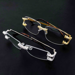 GL Hip Hop Iced Out 5A+ Diamond Mens Rimless Glasses