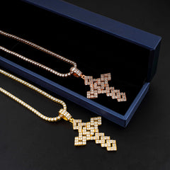 GL Full Baguette Diamond Cube Chian Style Hip Hop Custom Cross Pendant