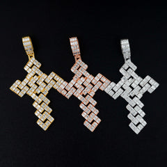 GL Full Baguette Diamond Cube Chian Style Hip Hop Custom Cross Pendant