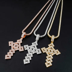 GL Full Baguette Diamond Cube Chian Style Hip Hop Custom Cross Pendant