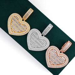 GL Heart Shape Double Halo S925 Silver Baguette Cut Moissanite Pendant