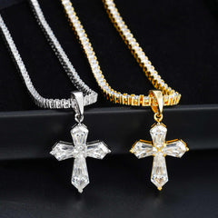 GL Hexagon Cut Moissanite Diamond Cross Pendant Necklace