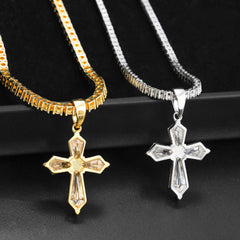GL Hexagon Cut Moissanite Diamond Cross Pendant Necklace