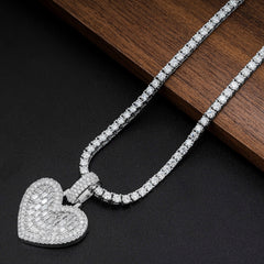 GL Heart Shape Halo Baguette Moissanite S925 Silver Pendant