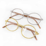 GL Hip Hop Iced Out 5A+ Diamond With Wooden glasses legs Glasses