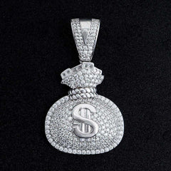 GL Hip Hop VVS Moissanite Iced Out Money Bag Pendant