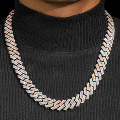 GL 15mm 925 Silver VVS Moissanite Two Tone Cuban Link Chain