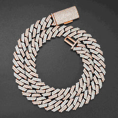 GL 15mm 925 Silver VVS Moissanite Two Tone Cuban Link Chain