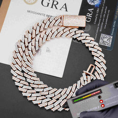 GL 15mm 925 Silver VVS Moissanite Two Tone Cuban Link Chain