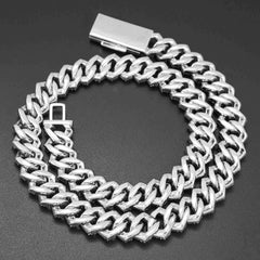 GL 15mm iced out 3 rows Moissanite Hip Hop Jewelry 925 Silver Cuban Link Chain