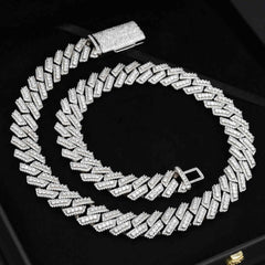 GL 15mm iced out 3 rows Moissanite Hip Hop Jewelry 925 Silver Cuban Link Chain