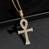 GL Ankh Cross Silver Duoble Rows Moissanite Pendant