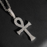 GL Ankh Cross Silver Duoble Rows Moissanite Pendant
