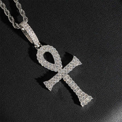 GL Ankh Cross Silver Duoble Rows Moissanite Pendant