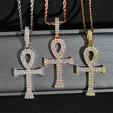 GL Ankh Cross Silver Duoble Rows Moissanite Pendant