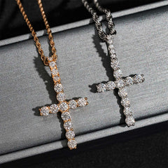 GL Classic Cross Silver Prong Inlay Moissanite Pendant