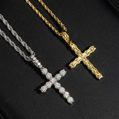 GL Classic Cross Silver Prong Inlay Moissanite Pendant