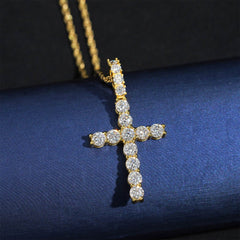 GL Classic Cross Silver Prong Inlay Moissanite Pendant