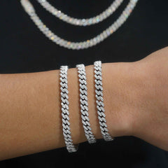 GL 6.5mm Three Diamonds 925 Sterling Silver Moissanite Cuban Chain