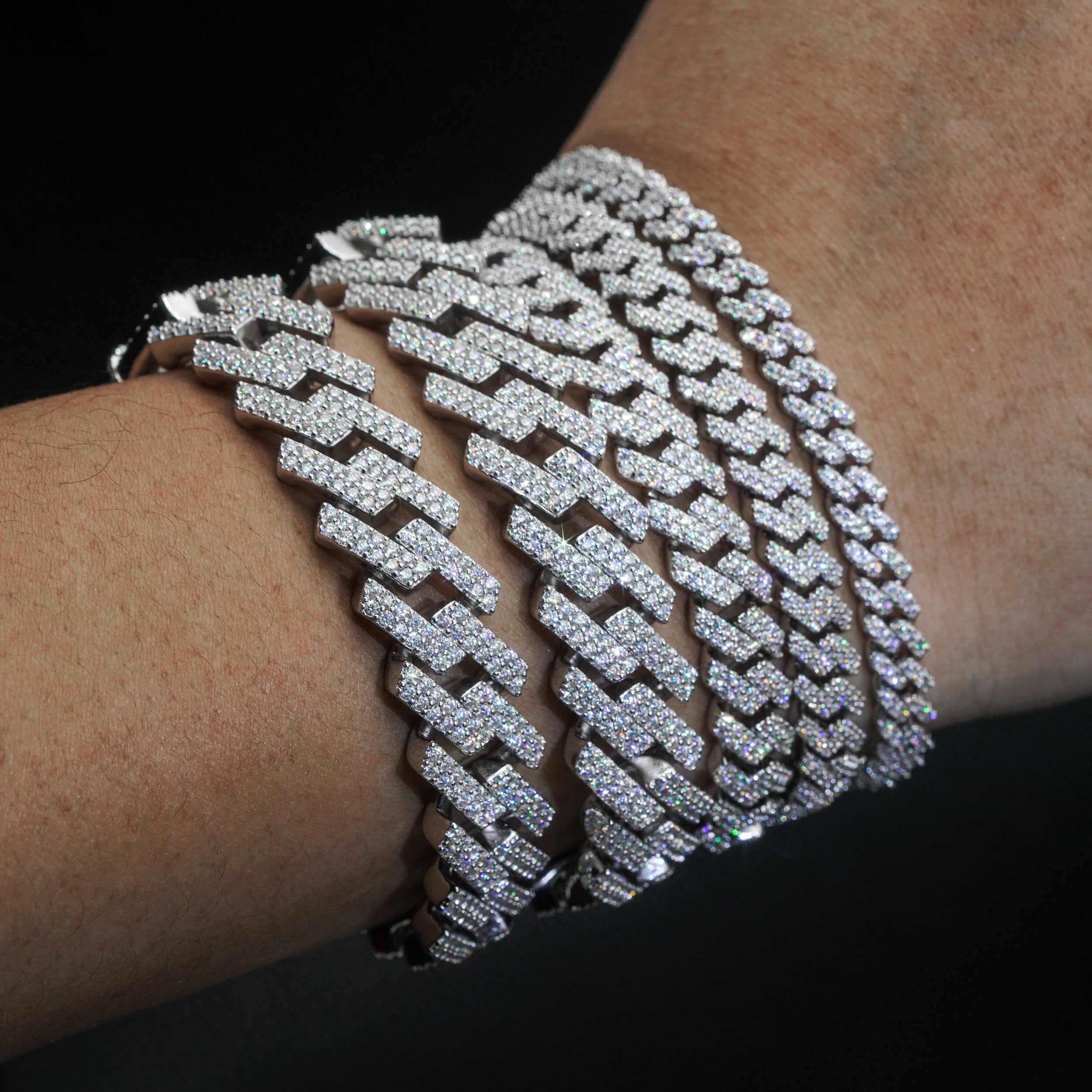 Hip Hop Iced Out Jewelry 925 Sterling Silver D-Vvs1 Diamond Moissanite Cuban Link Bracele Necklace