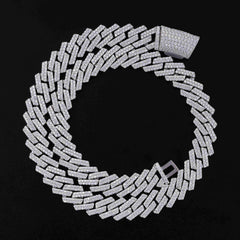 GL 14mm Silver Plated VVS GRA Certified Moissanite Cuban Link Chain