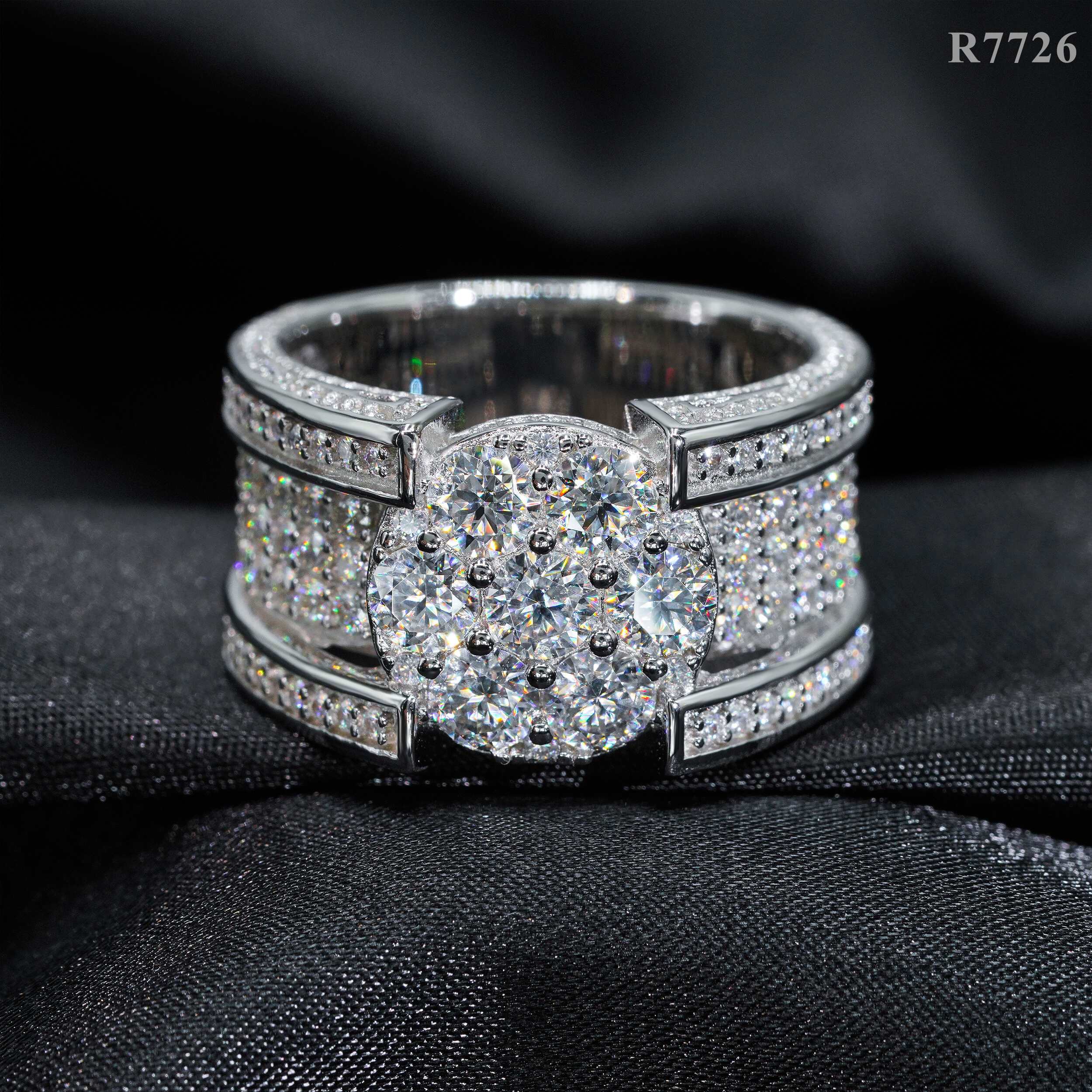 Fine Jewelry Iced Out Hip Hop Cuban Ring 925 Sterling Silver VVS Moissanite Diamond