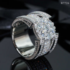 Fine Jewelry Iced Out Hip Hop Cuban Ring 925 Sterling Silver VVS Moissanite Diamond