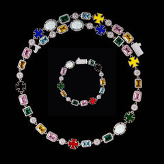 GL 5A Colored Zircon Combination White Opal Sparkling Necklace