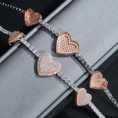 GL Heart Shaped 925 Silver VVS Moissanite Bracelet 3mm Tennis Chain