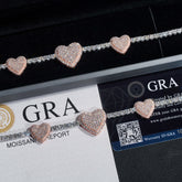GL Heart Shaped 925 Silver VVS Moissanite Bracelet 3mm Tennis Chain