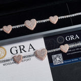 GL Heart Shaped 925 Silver VVS Moissanite Bracelet 3mm Tennis Chain