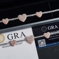 GL Heart Shaped 925 Silver VVS Moissanite Bracelet 3mm Tennis Chain
