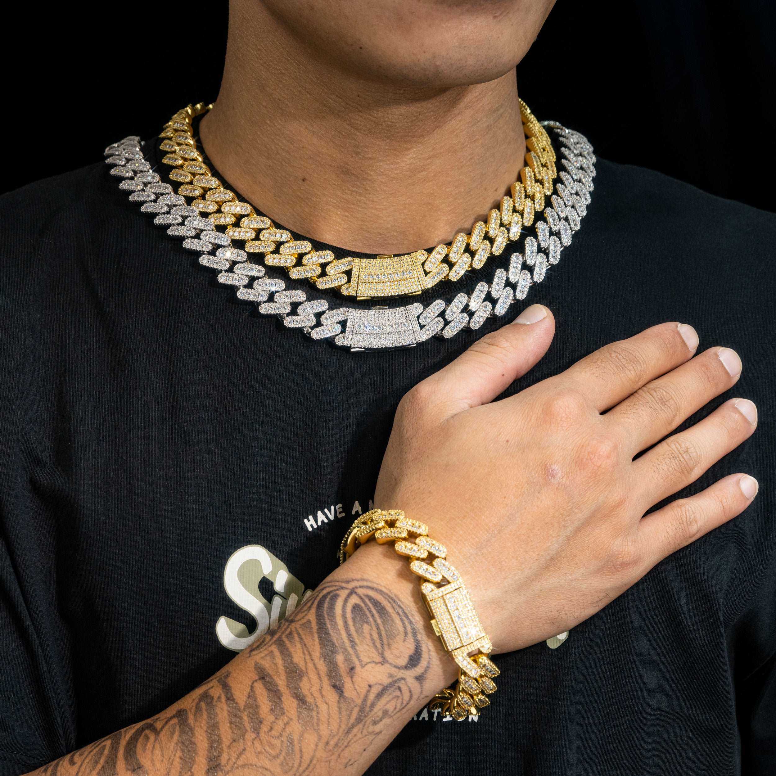 Hip hop iced out vvs moissanite diamond cuban miami link chain jewelry sterling silver 925 cuban link chain