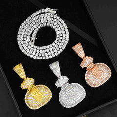 GL Hip Hop VVS Moissanite Iced Out Money Bag Pendant