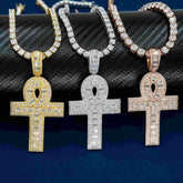 GL Ankh Silver VVS Emerald Cut Moissanite Diamond Cross Pendant