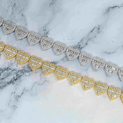 GL Heart Shape Hip Hop Iced Out Silver VVS Moissanite Baguette Diamond Chain