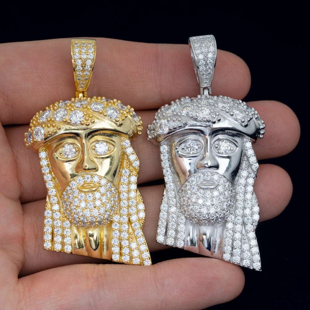 Hip Hop Jewelry Custom Sterling Silver Moissanite Jesus Head Pendant