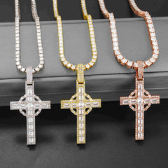 GL Circular Cross Set Emerald Cut Round Cut Zircon Pendant